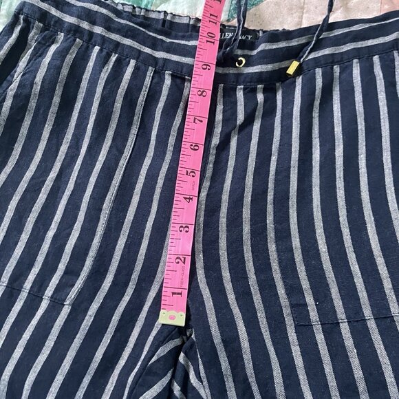 Ellen Tracy Linen Pants Womens S Blue Stripe Cropped Coastal Drawstring Boho - Picture 9 of 10